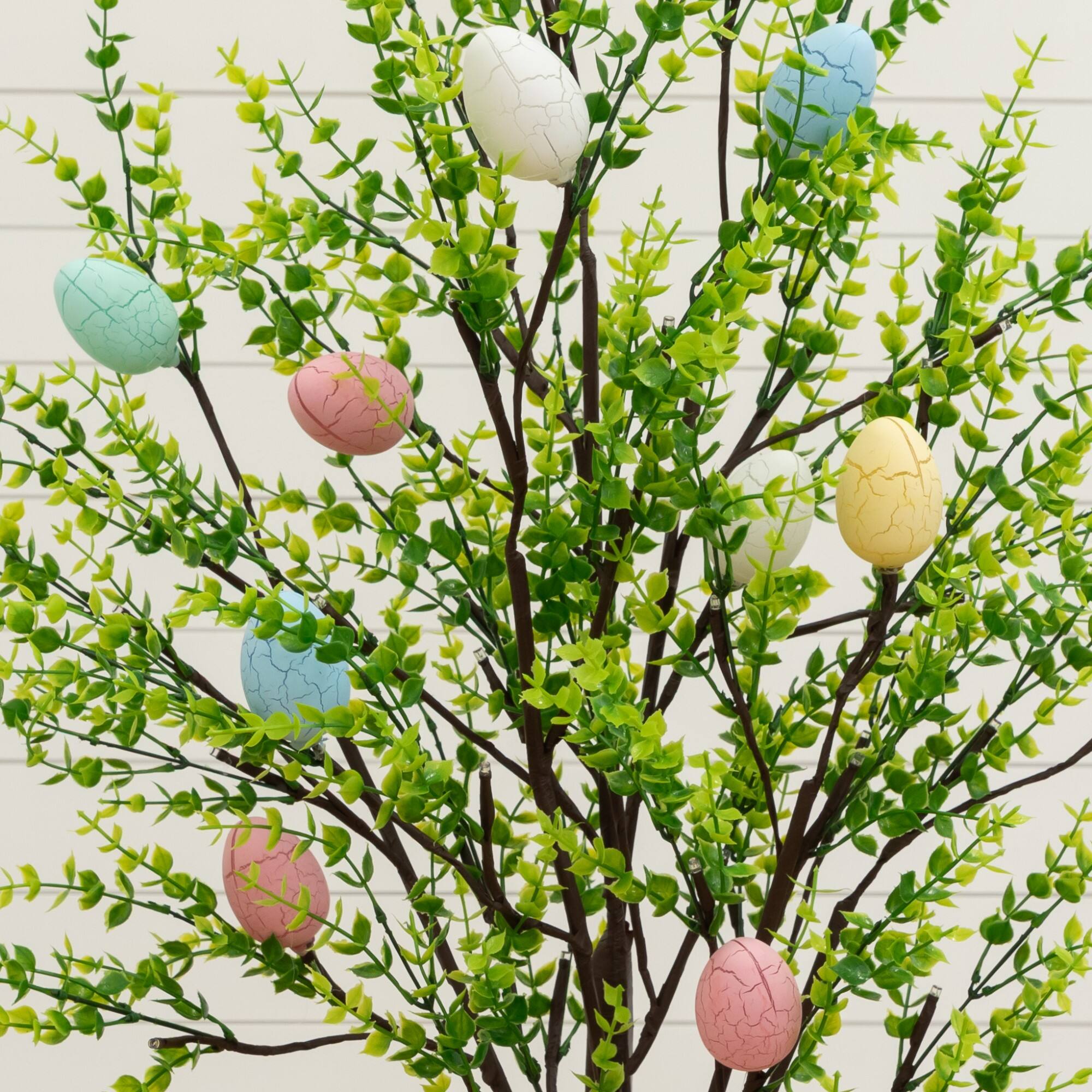 4ft. Pre-Lit Artificial Easter Egg Twig Tree with Greens and 48 Warm White LED Lights